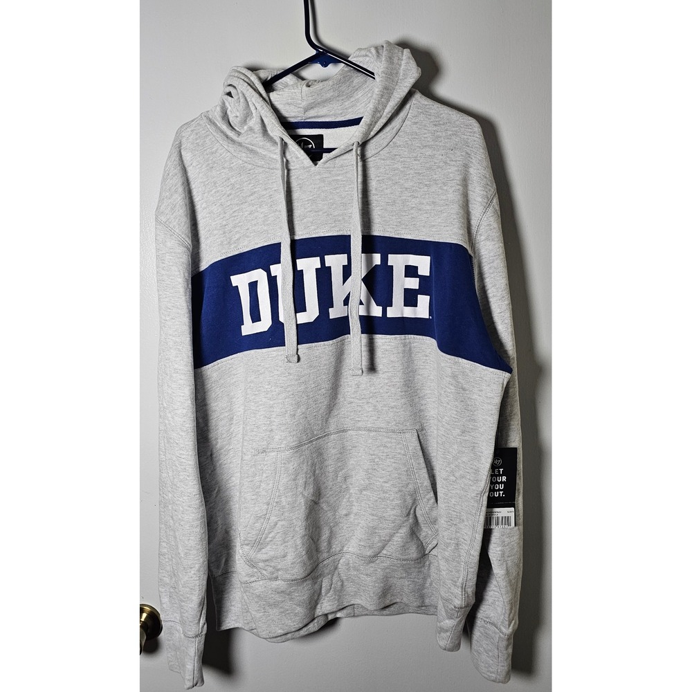 47 Brand Duke Blue Devils Hoodie Mens XL Gray Blue Stripe Fleece Sweatshirt NWT